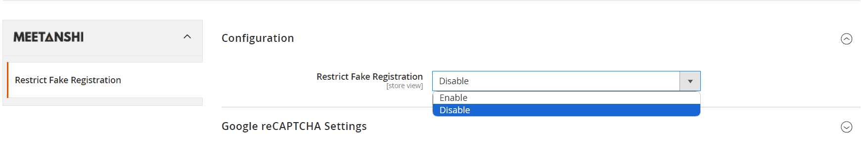 Restrict Fake Registration Magento 2 extension configuration