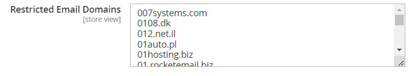 Restrict Fake Registration Magento 2 extension configuration of Blacklist Email Domains