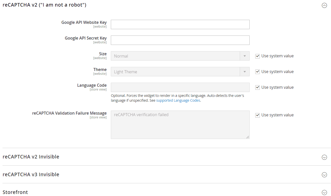 Google reCAPTCHA V configuration (I am not a robot)