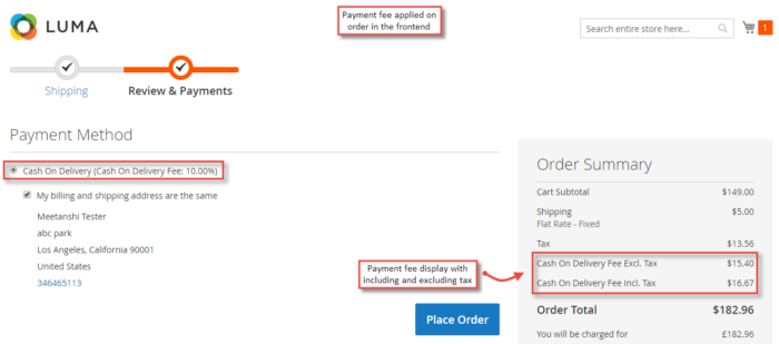 Payment Fee Applied on Order