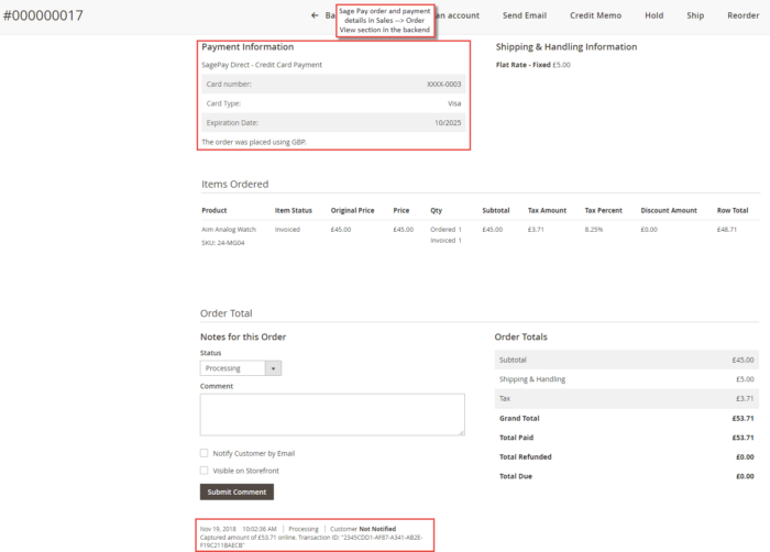 The payment information