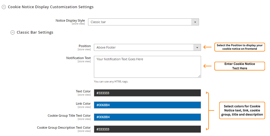 Cookie Notice Display Customization Settings