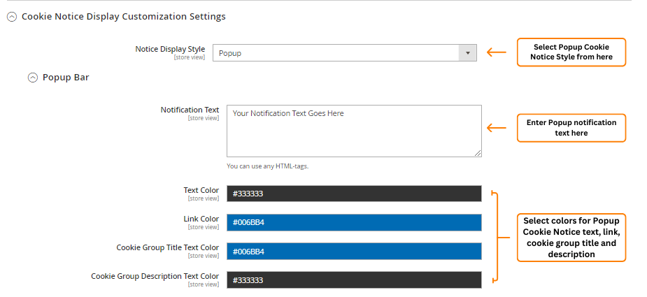 Popup Notice Style Settings