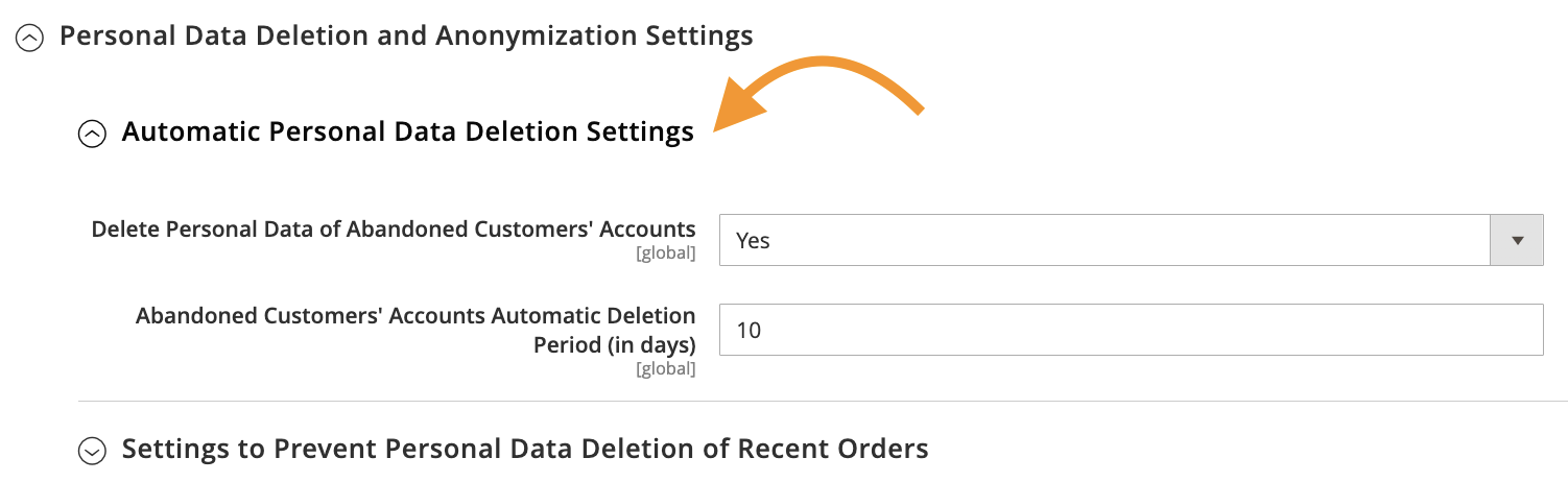 Personal Data Deletion and Anonymization Settings