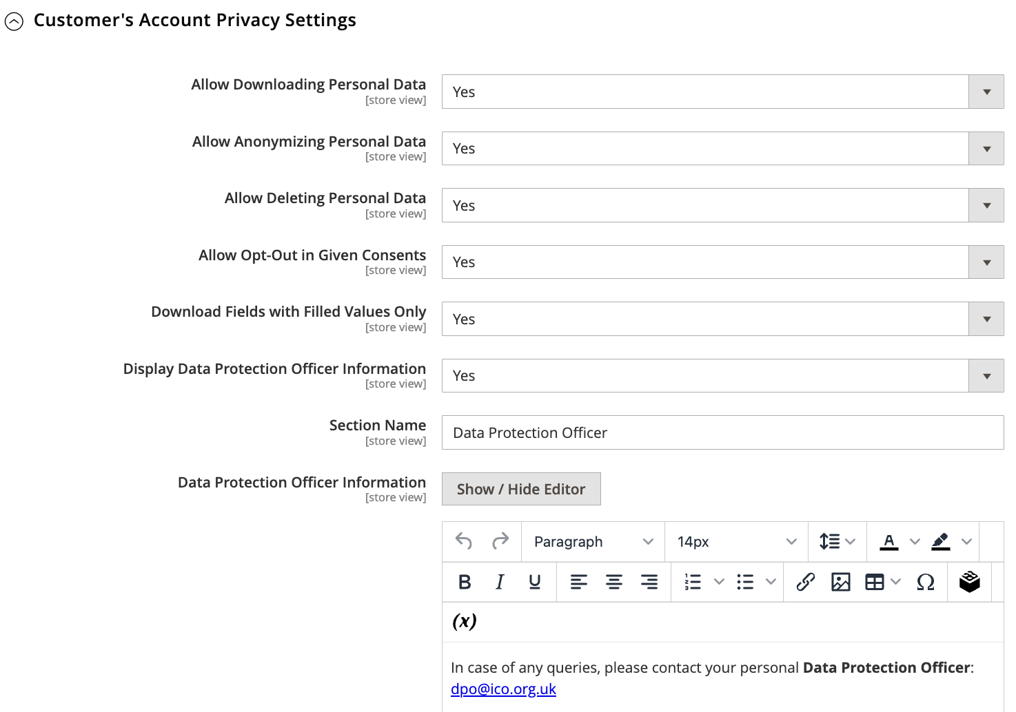 Customer’s Account Privacy Settings