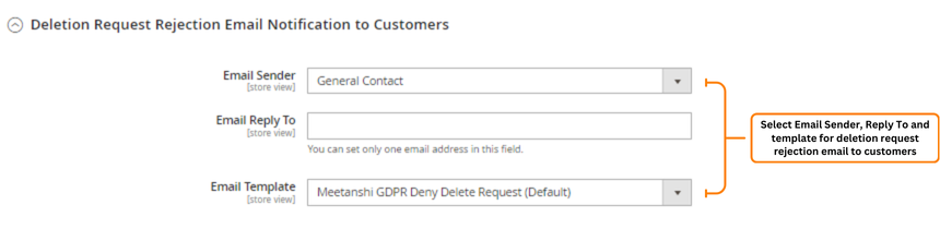 Deletion Request Rejection Email Notification to Customers
