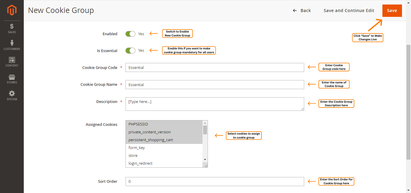 New Cookie Group Settings