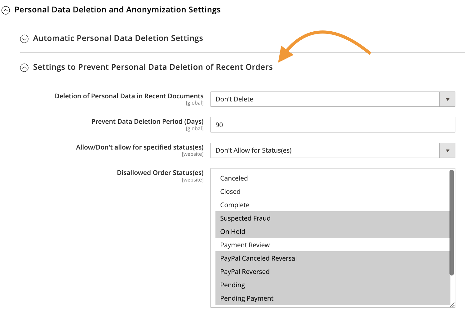 Prevent Personal Data Deletion of Recent Orders