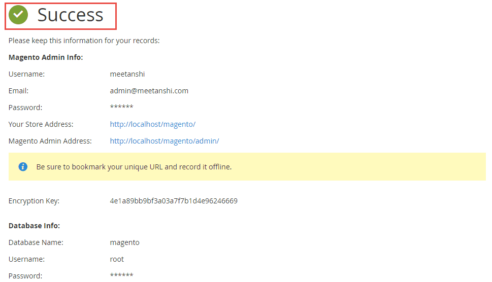 Magento Install Success
