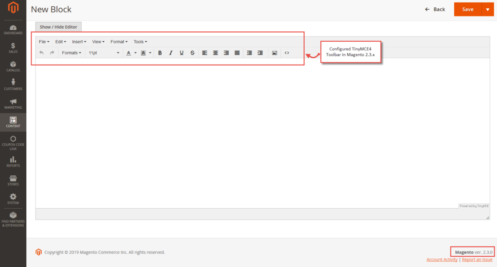 backend WYSIWYG editor