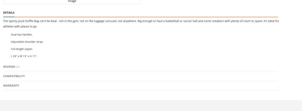 Before - Product Tabs in Magento 2
