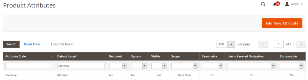 Stores > Attributes > Product