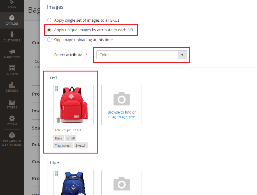 apply unique image to configurable product