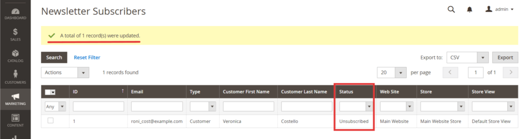 Status changed to Unsubscribed