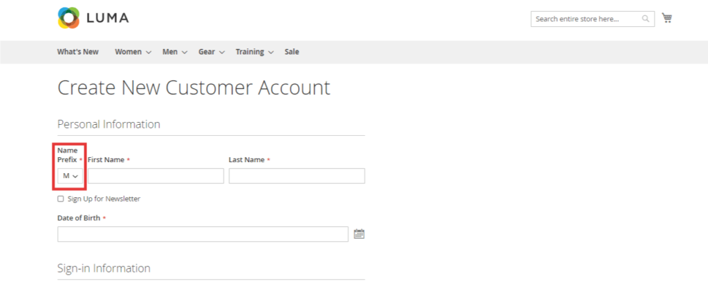 Prefix in registration Form