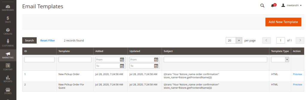 Email template grid