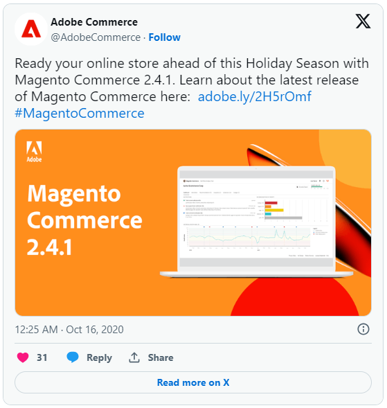 Magento commerce 2.4.1 release on Twitter