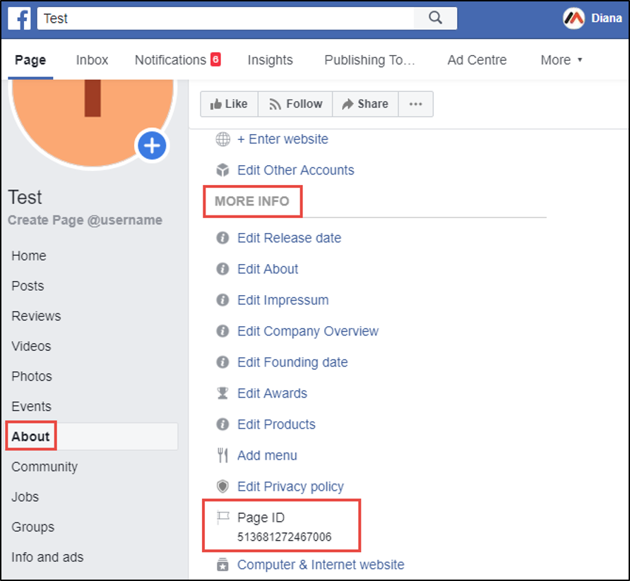 Get Facebook page ID step 2