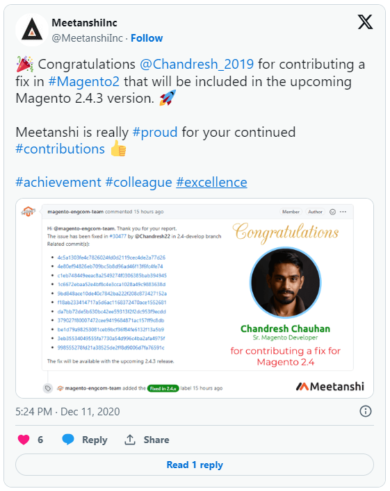 Congratulations Chandresh for contributing a fix in Magento 2