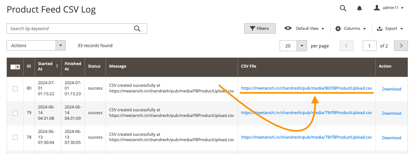 Copy datafeed URL from Magento 2
