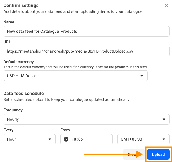 upload datafeed to commerce manager