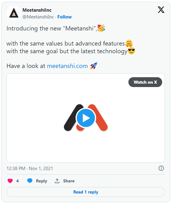 Meetanshi re-brand announcement on Twitter