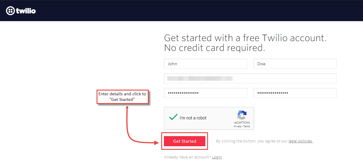 Twilio Registration