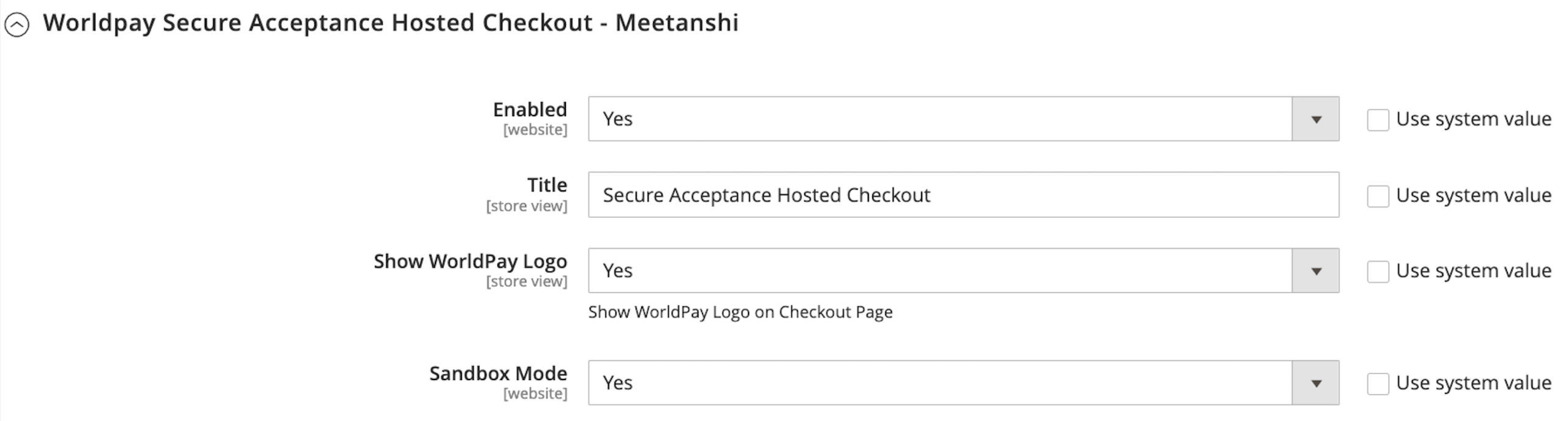 Meetanshi Magento 2 Worldpay settings part 1