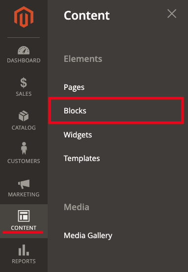 Go to Content Blocks in Magento 2
