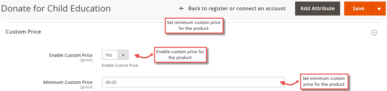 Set Minimum Custom Price for Product