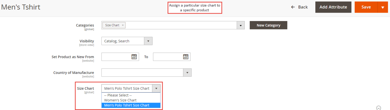 Add Size Chart to Products in Magento