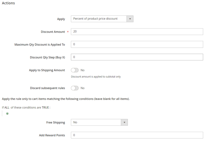 Setup discount with minimum purchase actions