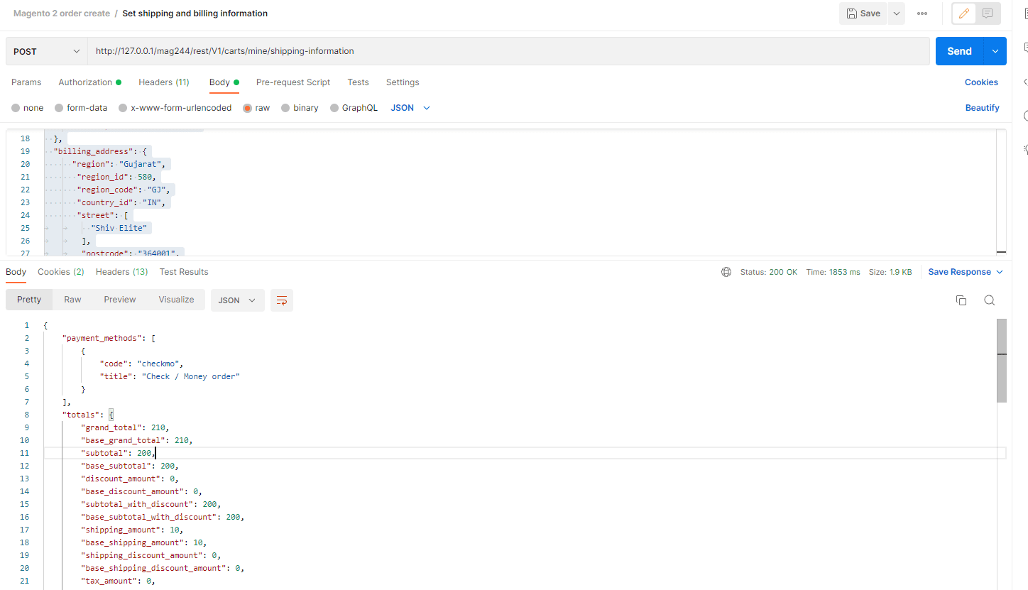 Magento 2 API Shipping Billing Information