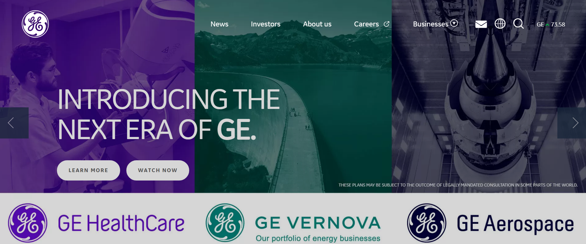 General Electric brand homepage