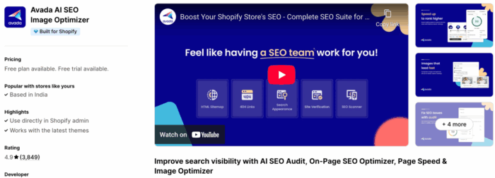 Avada AI Shopify tool