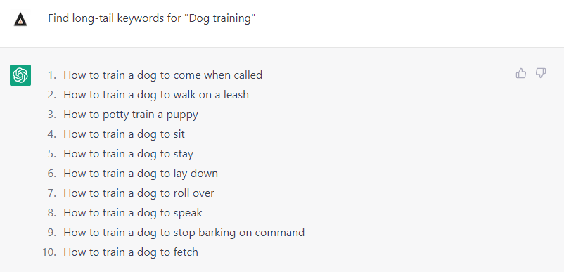 Find long tail keywords using ChatGPT