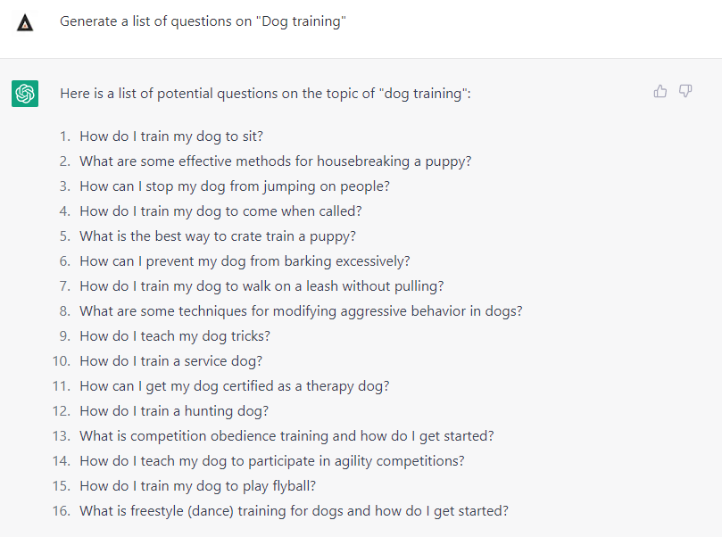 Find questions using ChatGPT