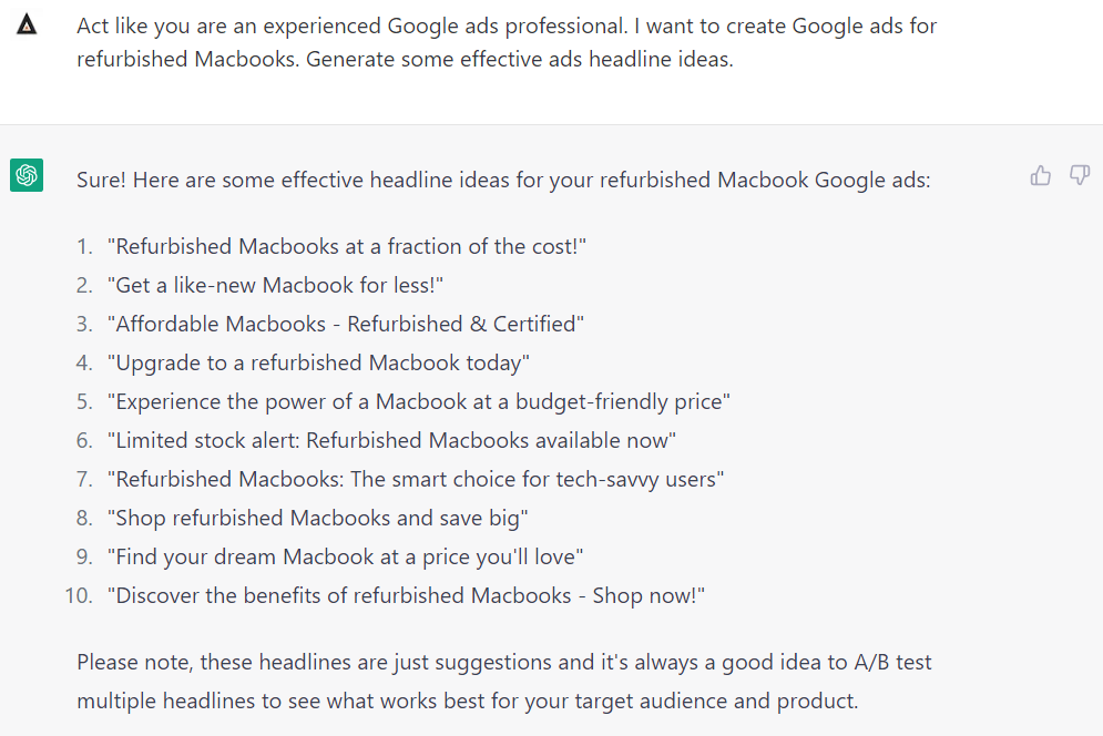 Generate Ads Headlines Using ChatGPT for PPC