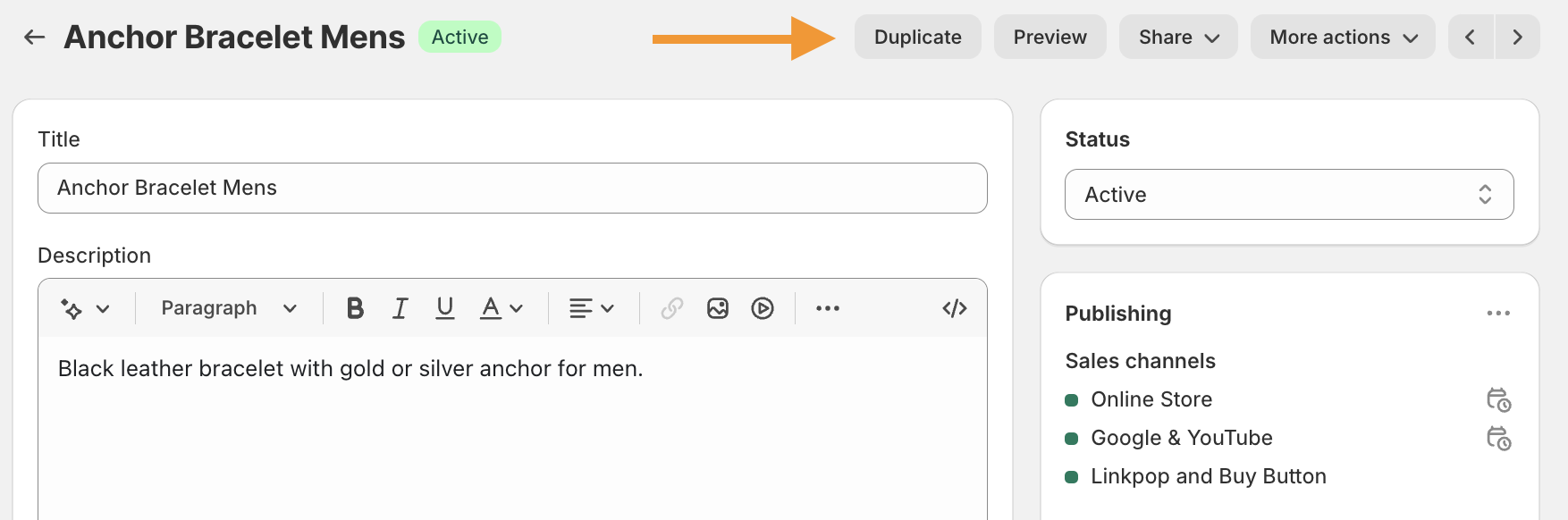 Create a duplicate shopify product page