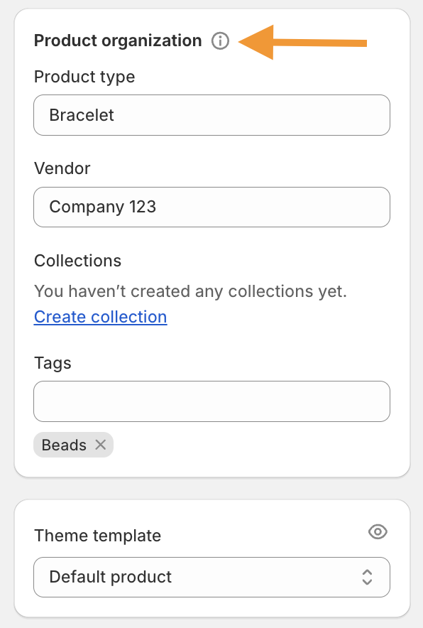 Product organization and theme template