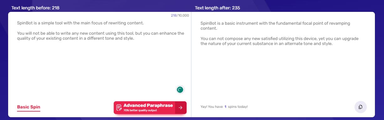SpinBot - ChatGPT alternative