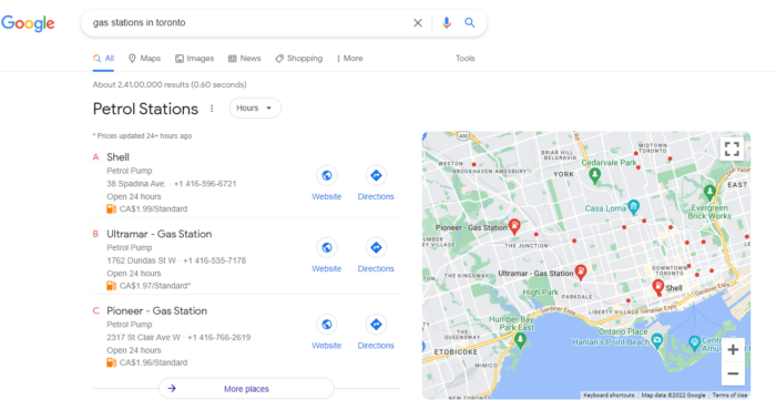 Eample of map pack rich snippet on google