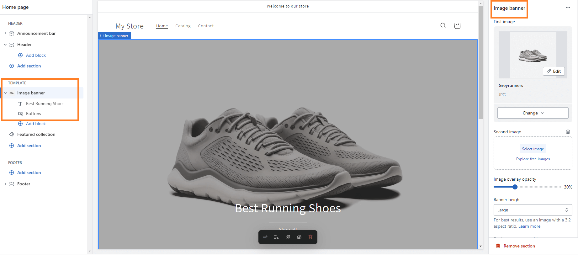 Edit homepage in Shopify - Banner Image