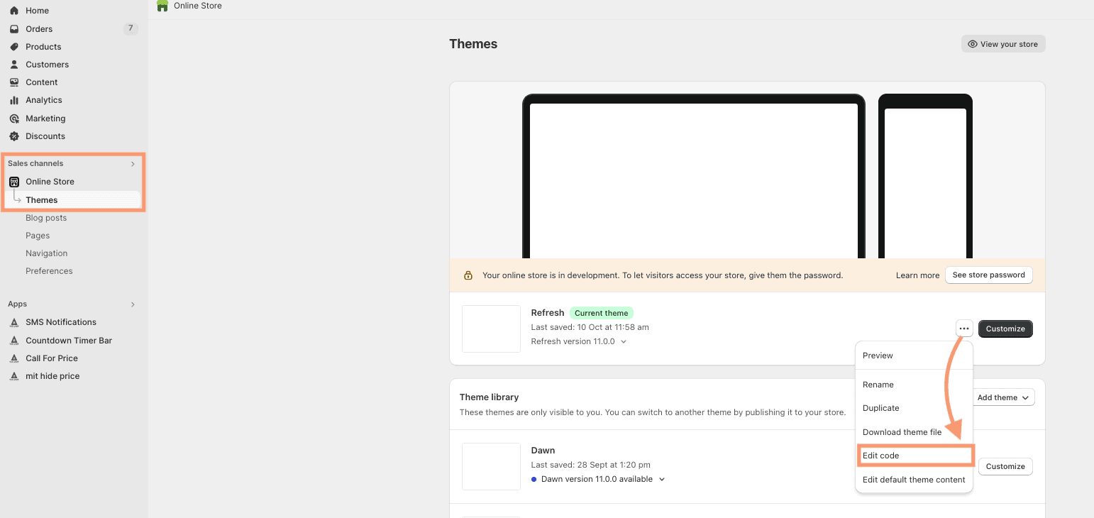 Edit shopify theme code