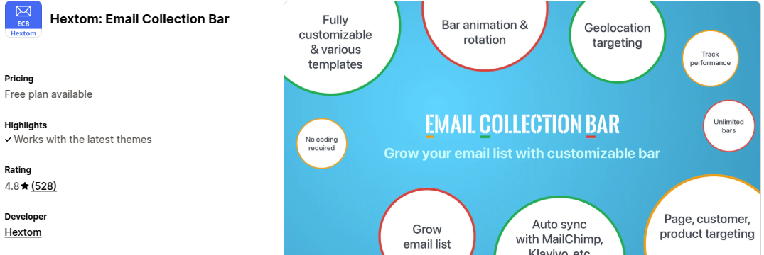 Hextom Email Collection Bar
