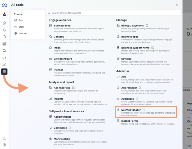 Facebook Business suite Screen