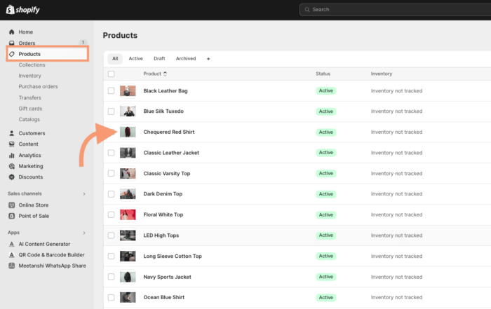 Select product to change url in Shopify