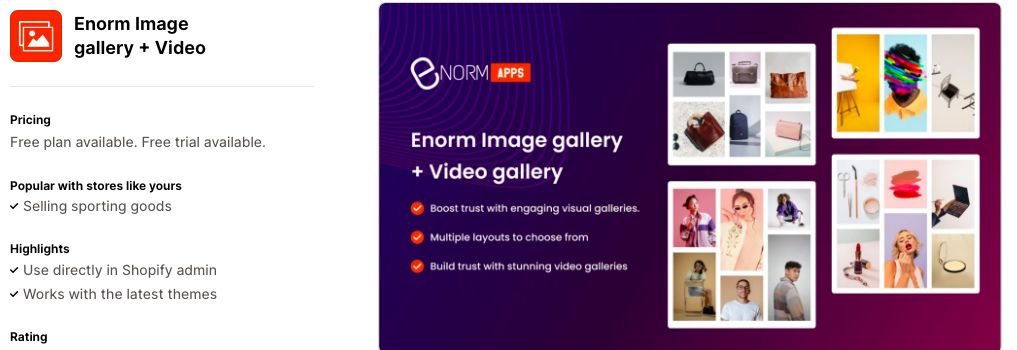Enorm Image gallery + Video