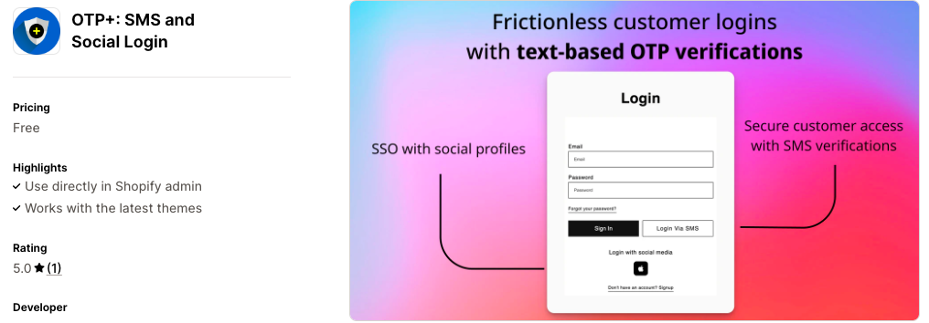 OTP+: SMS and Social Login