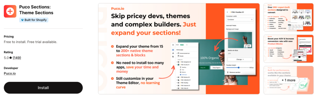Puco sections for shopify